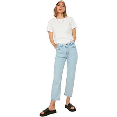 Trendyol Dam hög midja raka jeans, blå, 36 Trendyol Dam hög midja raka jeans, blå, 36