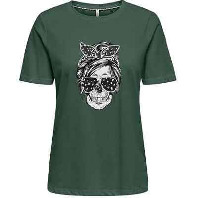 ONLY Onlstella Life S/S Skull Top Cs JRS, Pineneedle, S ONLY Onlstella Life S/S Skull Top Cs JRS, Pineneedle, S