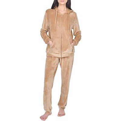 Sleepdown Dam damer velour träningsoverall 2 delar topp och botten joggingbyxor mjuka mysiga lediga träningskläder set, Toffee brun, XL Sleepdown Dam damer velour träningsoverall 2 delar topp och botten joggingbyxor mjuka mysiga lediga träningskläder set, Toffee brun, XL