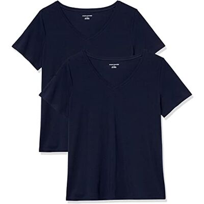 Amazon Essentials dam klassisk passform kortärmad v-ringad t-shirt, paket med 2, marinblå, 1X Amazon Essentials dam klassisk passform kortärmad v-ringad t-shirt, paket med 2, marinblå, 1X