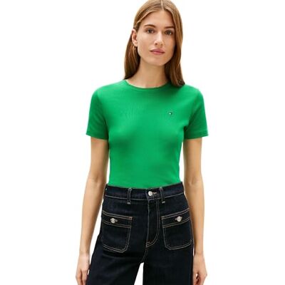 Tommy Hilfiger kvinnors Slim Cody C-Nk Ss Ww0Ww40587, grön, XS Tommy Hilfiger kvinnors Slim Cody C-Nk Ss Ww0Ww40587, grön, XS