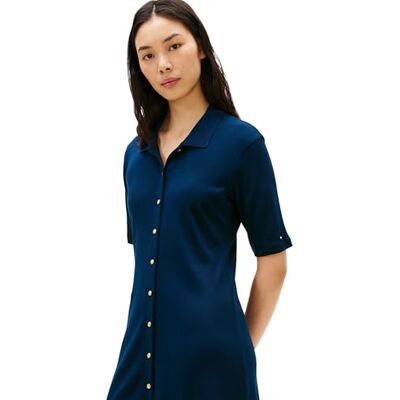Tommy Hilfiger dam guldknapp F&F midi-klänning WW0WW48776, blå, L Tommy Hilfiger dam guldknapp F&F midi-klänning WW0WW48776, blå, L