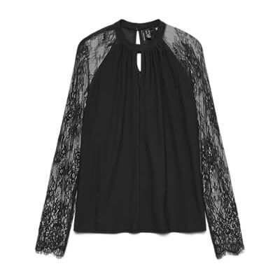 VERO MODA Vmmilla Ls Lace Top Ga JRS Noos, svart, S VERO MODA Vmmilla Ls Lace Top Ga JRS Noos, svart, S