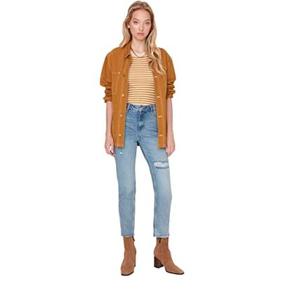 Trendyol Dam hög midja raka ben mamma jeans, Ljusblått, 66 SE Trendyol Dam hög midja raka ben mamma jeans, Ljusblått, 66 SE