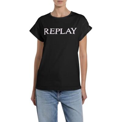 Replay kortärmad dam-t-shirt, 098 svart (svart), L Replay kortärmad dam-t-shirt, 098 svart (svart), L