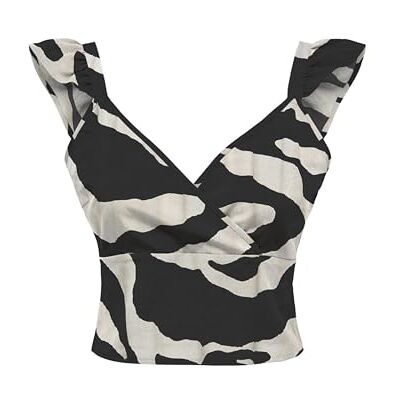 ONLY Onlnova Life Vis Frill Venus Top AOP, svart, XL ONLY Onlnova Life Vis Frill Venus Top AOP, svart, XL