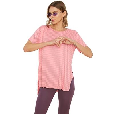 Trendyol Kvinnors rosa randig vän stickad t-shirt, rosa, liten Trendyol Kvinnors rosa randig vän stickad t-shirt, rosa, liten