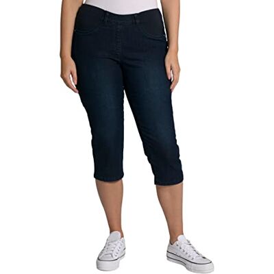 Ulla Popken Damcapri, ränder, elastisk linning jeans, Mörkblå denim, 60 Ulla Popken Damcapri, ränder, elastisk linning jeans, Mörkblå denim, 60