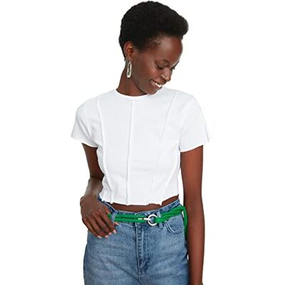 Trendyol Damer ekologisk crop stickad blus blus, Vit, M Trendyol Damer ekologisk crop stickad blus blus, Vit, M