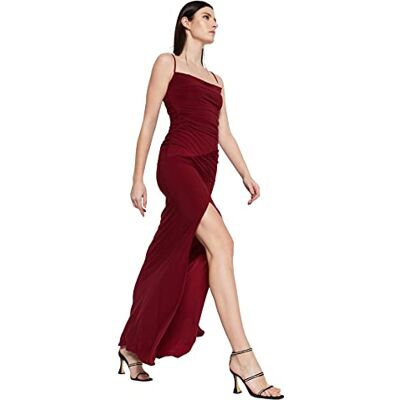 Trendyol Dam Glam Maxi Shift smal stickad aftonklänning, Vinröd, 68 SE Trendyol Dam Glam Maxi Shift smal stickad aftonklänning, Vinröd, 68 SE
