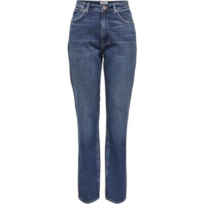 ONLY Jeans med rak passform för kvinnor rakt skurna medelstora midjejeans, Mellanblå denim, 33W x 32L ONLY Jeans med rak passform för kvinnor rakt skurna medelstora midjejeans, Mellanblå denim, 33W x 32L