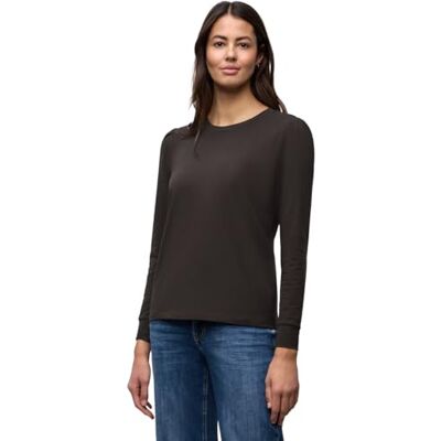Street One Shirt med Raffung Darkest Brown 42 Street One Shirt med Raffung Darkest Brown 42