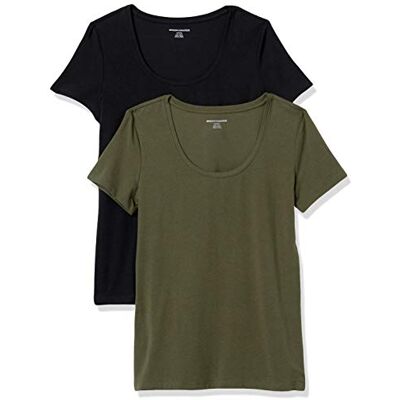 Amazon Essentials dam klassisk passform kortärmad rund hals t-shirt (finns i plusstorlek), paket med 2, mörk oliv/svart, X-Small Amazon Essentials dam klassisk passform kortärmad rund hals t-shirt (finns i plusstorlek), paket med 2, mörk oliv/svart, X-Small
