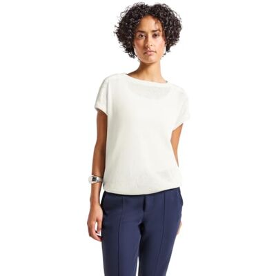 Street One T-shirt med stickad look, Vit, 42 Street One T-shirt med stickad look, Vit, 42