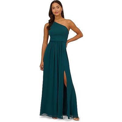 Adrianna Papell Womens One Shoulder Chiffon Gown Special Occasion Dress, Hunter, 12 US Adrianna Papell Womens One Shoulder Chiffon Gown Special Occasion Dress, Hunter, 12 US