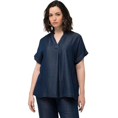 Ulla Popken Ulla popkar, kvinnor, stora storlekar, Lyocell oversized-blus med knappdetalj, blå, 62-64 Ulla Popken Ulla popkar, kvinnor, stora storlekar, Lyocell oversized-blus med knappdetalj, blå, 62-64