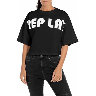 Replay cropped T-shirt för kvinnor, 098 svart, S Replay cropped T-shirt för kvinnor, 098 svart, S