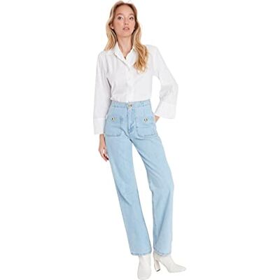 Trendyol Dam TWOAW23JE00144/Mavi jeans, blå, 38, BLÅ, 64 SE Trendyol Dam TWOAW23JE00144/Mavi jeans, blå, 38, BLÅ, 64 SE