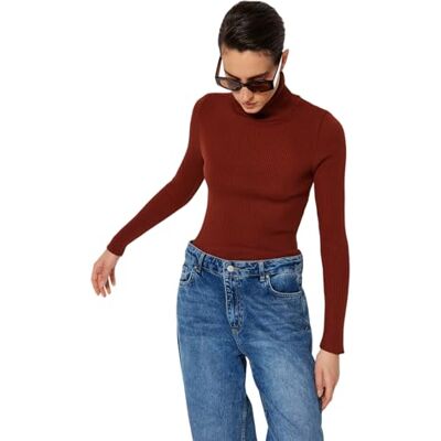 Trendyol FeMan Slim Fit Basic Polokrage Stickat Sweater, Kakel, S, Kakel, S Trendyol FeMan Slim Fit Basic Polokrage Stickat Sweater, Kakel, S, Kakel, S