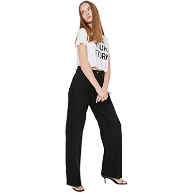 Trendyol Kvinnors svart hög midja breda ben jeans, 34 Trendyol Kvinnors svart hög midja breda ben jeans, 34