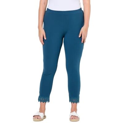 Ulla Popken damer stora storlekar överdimensionerade plus size 7/8 leggings, fållspets, ekologisk bomull, bensin, 45W / 32L Ulla Popken damer stora storlekar överdimensionerade plus size 7/8 leggings, fållspets, ekologisk bomull, bensin, 45W / 32L