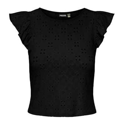 PIECES Pcmimi Sl O-hals frill top Bc, svart, XS PIECES Pcmimi Sl O-hals frill top Bc, svart, XS