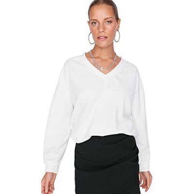 Trendyol Dam basic oversize basic v-hals stickad tröja, Ecru, XS Trendyol Dam basic oversize basic v-hals stickad tröja, Ecru, XS