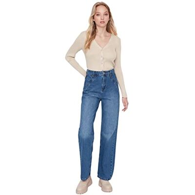 Trendyol 90-tals jeans med vida ben, marinblå, 40, marinblå, 66 SE Trendyol 90-tals jeans med vida ben, marinblå, 40, marinblå, 66 SE