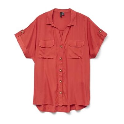 VERO MODA dam Vmbumpy Ss skjorta WVN Ga Noos, Röd bandband, S VERO MODA dam Vmbumpy Ss skjorta WVN Ga Noos, Röd bandband, S