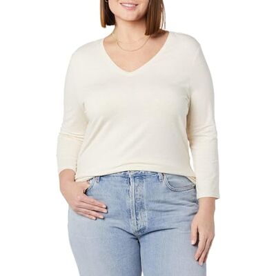 Amazon Essentials Women's V-ringad T-shirt klassisk passform med kvartsärmar (finns i plusstorlek), Havregryn ljung, L Amazon Essentials Women's V-ringad T-shirt klassisk passform med kvartsärmar (finns i plusstorlek), Havregryn ljung, L