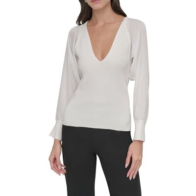 DKNY , damtröja, L/S Mix Media V NCK, BLK/svart, M, svart, M DKNY , damtröja, L/S Mix Media V NCK, BLK/svart, M, svart, M