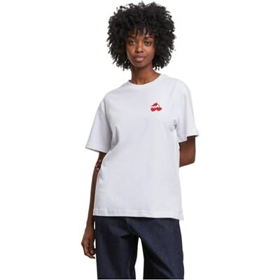 Tee T-shirt för kvinnor, hjärta Cherries EMB te, avslappnad t-shirt med broderad hjärt-körsbärsapplikation, 100% bomull, storlekar XS – 5XL, Vit, 3XL Tee T-shirt för kvinnor, hjärta Cherries EMB te, avslappnad t-shirt med broderad hjärt-körsbärsapplikation, 100% bomull, storlekar XS – 5XL, Vit, 3XL
