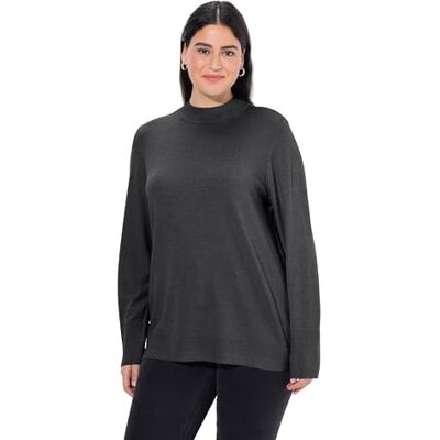 Ulla Popken dam stora storlekar överdimensionerade plus size tröja, ståkrage, långärmad, ribbade manschetter, Antracit blandning, 42-44 Ulla Popken dam stora storlekar överdimensionerade plus size tröja, ståkrage, långärmad, ribbade manschetter, Antracit blandning, 42-44