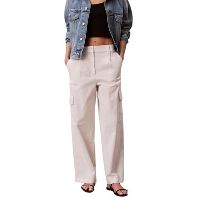 Calvin Cotton Ewaist Cargo Pant Lv047f623g fritidsbyxor, vita (Tofu), XS dam Calvin Cotton Ewaist Cargo Pant Lv047f623g fritidsbyxor, vita (Tofu), XS dam