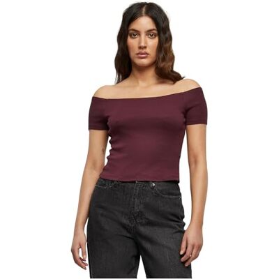 Urban Classics Ladies Off Shoulder Rib Tee för kvinnor, finns i många olika färger, storlekar XS – 5XL, Redwine, L Liten Urban Classics Ladies Off Shoulder Rib Tee för kvinnor, finns i många olika färger, storlekar XS – 5XL, Redwine, L Liten