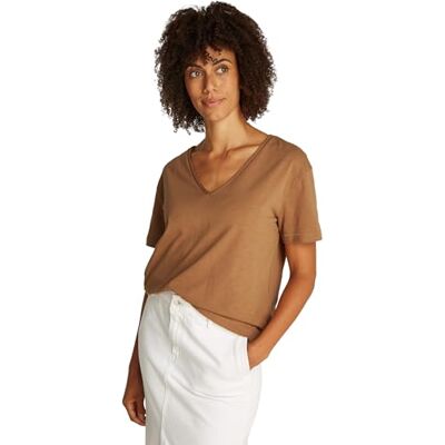 Tommy Hilfiger Dam SLUB CROP V-NK SS WW0WW43901, Khaki, XXL, Kaki (safari duk), XXL Tommy Hilfiger Dam SLUB CROP V-NK SS WW0WW43901, Khaki, XXL, Kaki (safari duk), XXL