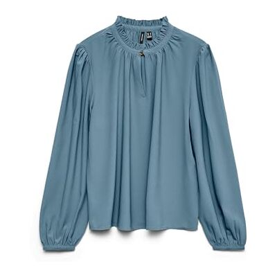 VERO MODA Vmani Ls Frill Top WVN Ga Noos, Stormigt väder, XS VERO MODA Vmani Ls Frill Top WVN Ga Noos, Stormigt väder, XS