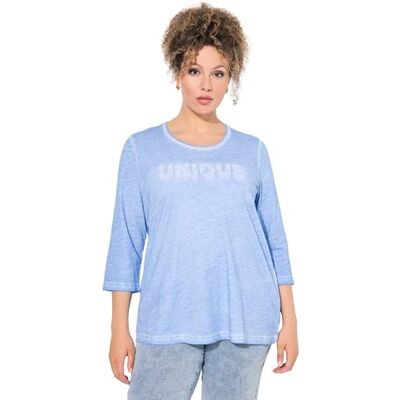Ulla Popken dam stora storlekar överdimensionerade plus size skjorta, statementbroderi, klassisk, rund hals, 3/4-ärm, Ljusblå, 54-56 Ulla Popken dam stora storlekar överdimensionerade plus size skjorta, statementbroderi, klassisk, rund hals, 3/4-ärm, Ljusblå, 54-56