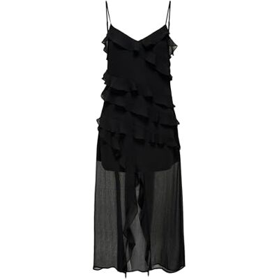 ONLY Onlsine Life Strap Frill Long Dress WVN, svart, XS ONLY Onlsine Life Strap Frill Long Dress WVN, svart, XS