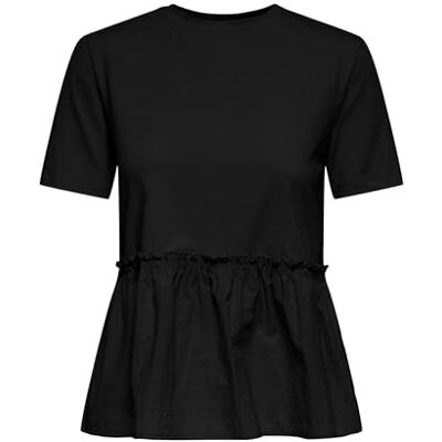 ONLY Onllia S/S O-Neck Mix Top Box JRS, svart, S ONLY Onllia S/S O-Neck Mix Top Box JRS, svart, S