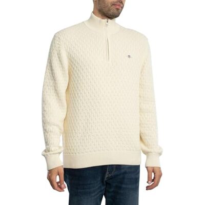 GANT Texturerad bomull halv dragkedja, kräm, M GANT Texturerad bomull halv dragkedja, kräm, M