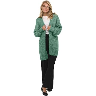 KAFFE Dam cardigan med lång ärm lös passform öppen framsida fickor åska längd dam, Aventurin Melange, M KAFFE Dam cardigan med lång ärm lös passform öppen framsida fickor åska längd dam, Aventurin Melange, M