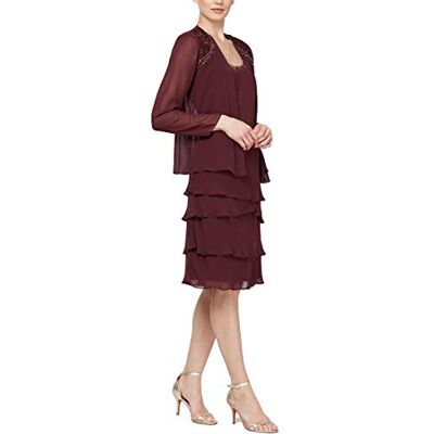 S.L. Fashions dam utsmyckad nivåjacka klänning (nätt och vanlig) klänning för speciella tillfällen S.L. Fashions dam utsmyckad nivåjacka klänning (nätt och vanlig) klänning för speciella tillfällen