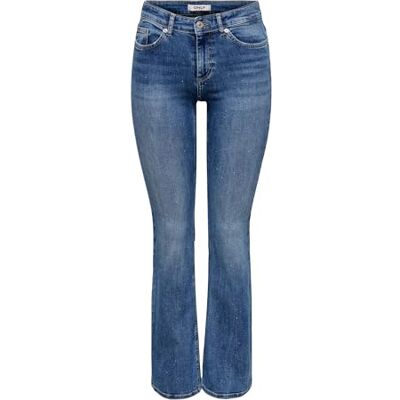 ONLY Onlblush Mw FLA Rhineston DNM Tai885Noos, Mellanblå denim, M / 32L ONLY Onlblush Mw FLA Rhineston DNM Tai885Noos, Mellanblå denim, M / 32L