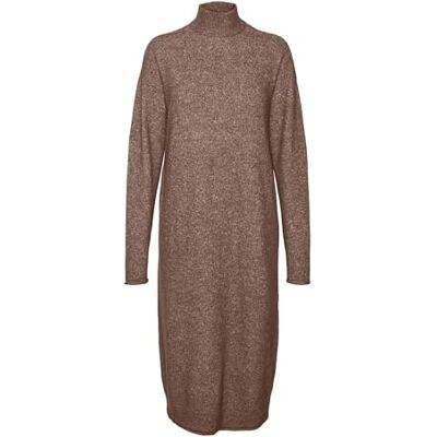 VERO MODA Bestseller A/S VMKADEN LS Highneck Calf Dress GA BF, Brun ventil/detalj: melerad, M VERO MODA Bestseller A/S VMKADEN LS Highneck Calf Dress GA BF, Brun ventil/detalj: melerad, M