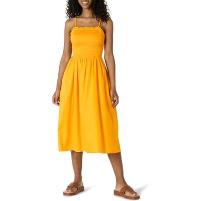 Amazon Essentials Dam normal passform bomull satin smocked bodice midi-klänning, guldgul, XXS Amazon Essentials Dam normal passform bomull satin smocked bodice midi-klänning, guldgul, XXS