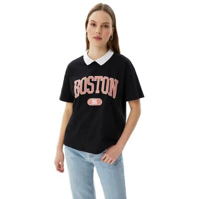 Trendyol tryckt halvmonterad stickning T-shirt skjorta, svart, XS dam, svart, XS Trendyol tryckt halvmonterad stickning T-shirt skjorta, svart, XS dam, svart, XS