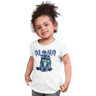 Disney Stitch "Aloha Vibes" flickor T-shirt hawaiiansk grafisk T-shirt med palmer och surfbrädor tropisk sommarstil, Vitt och blått, 12 �r Disney Stitch "Aloha Vibes" flickor T-shirt hawaiiansk grafisk T-shirt med palmer och surfbrädor tropisk sommarstil, Vitt och blått, 12 �r