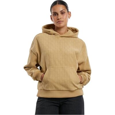 Urban Classics Damtröja med luva Ladies Jacquard Velvet överdimensionerad huvtröja, avslappnad damhuvtröja av jacquardsammet, oversize passform, Unionbeige, XS Urban Classics Damtröja med luva Ladies Jacquard Velvet överdimensionerad huvtröja, avslappnad damhuvtröja av jacquardsammet, oversize passform, Unionbeige, XS