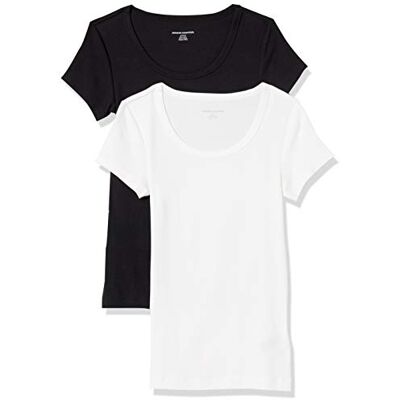 Amazon Essentials Women's T-shirt med smal passform med holkärm och rund hals, Pack of 2, Svart/Vit, XXL Amazon Essentials Women's T-shirt med smal passform med holkärm och rund hals, Pack of 2, Svart/Vit, XXL